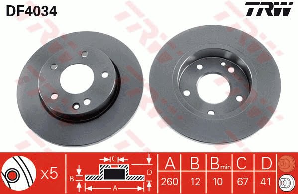 Disc frana fata TRW Mercedes-Benz A-Class W168 1997-2004 DF4034 2 0161DF4034.jpg