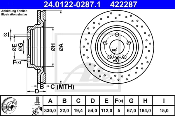 Disc frana spate ATE Mercedes-Benz M-Class W166 2011-2015 24.0122-0287.1 2 422287.jpg
