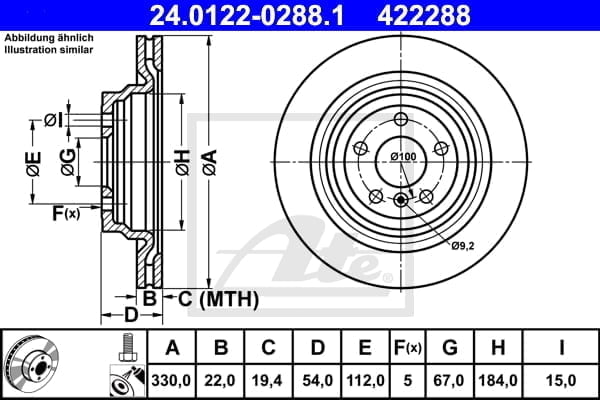 Disc frana spate ATE Mercedes-Benz M-Class W166 2011-2015 24.0122-0288.1 2 422288.jpg