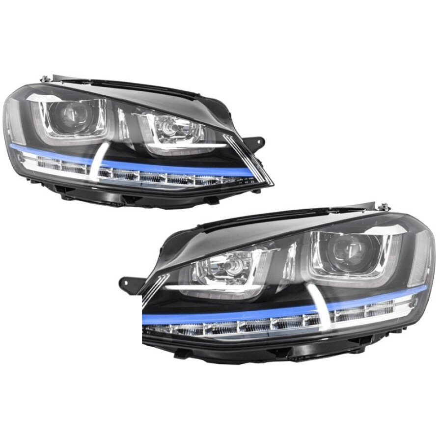 Ansamblu Faruri 3D Semnal Dinamic LED 2 piese Grila compatibil cu VW Golf 7 VII 2012 2017 GTE Design Albastru 1 1