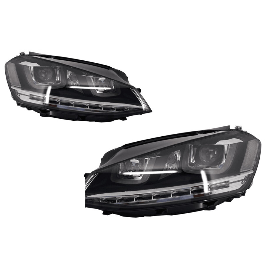 Ansamblu Faruri 3D Semnal LED Stopuri Full LED si Grila compatibil cu VW Golf 7 VII 2012 2017 R400 Design Argintiu 1 1