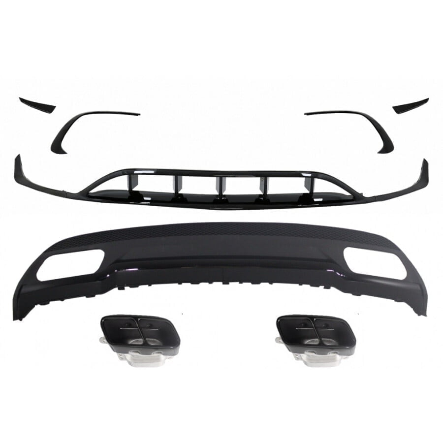 Difuzor Bara Spate cu Prelungiri Bara Fata compatibil cu MERCEDES A Class W176 2015 2018 Negru