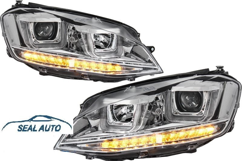 Set 2 faruri 3D LED compatibil cu VW Golf VII (2012-up) R-Line LED Turn Light Chrome