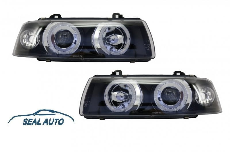 Set 2 faruri Angel Eyes compatibil cu BMW Seria 3 E36 1992-1998 Sedan/Touring Negre