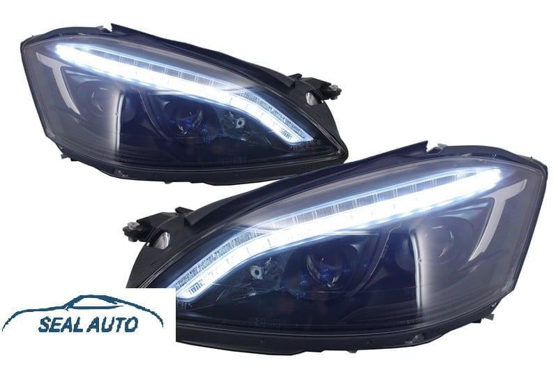 Set 2 faruri HID Xenon LED DRL compatibil cu Mercedes Benz W221 S-Class (2005-2009) W222 Look Negre
