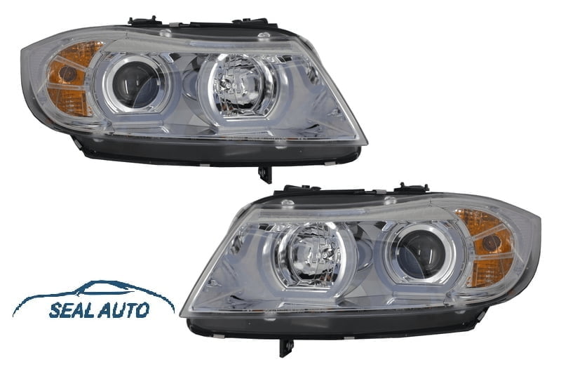 Set 2 faruri Xenon Angel Eye 3D U-TYPE compatibil cu BMW Seria 3 E90 E91 (2005-2008) Crom HID