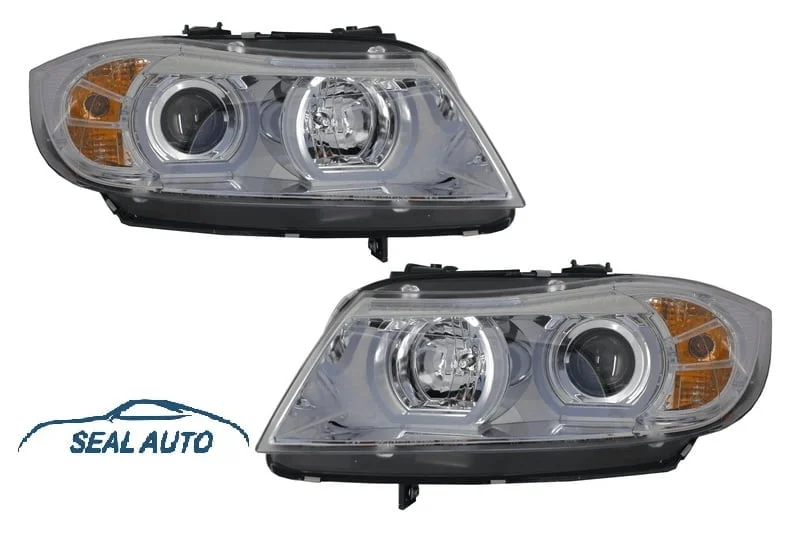 Set 2 faruri Xenon Angel Eye 3D U-TYPE compatibil cu BMW Seria 3 E90 E91 (2005-2008) Crom HID