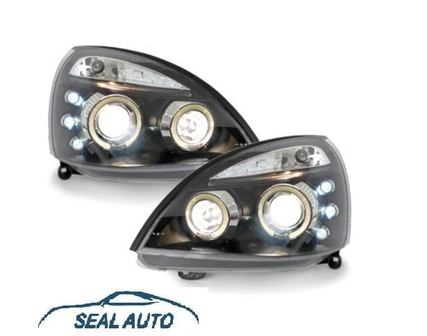 Set 2 faruri compatibil cu Renault Clio MK3 01-05, 2 pozitie angeleyes negru