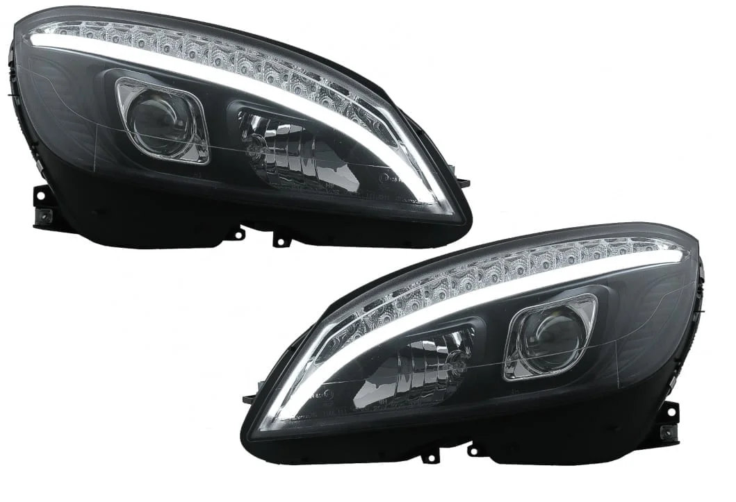 Faruri LED Tube Light compatibil cu Mercedes C-Class W204 S204 (2007-2010) Negru cu Semnal Dinamic