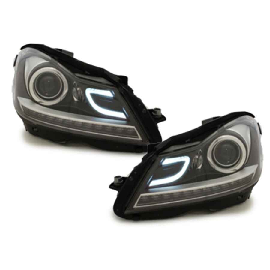 Faruri LED DRL compatibil cu Mercedes C Class W204 S204 C204 Facelift 2011 2014 Negru 2