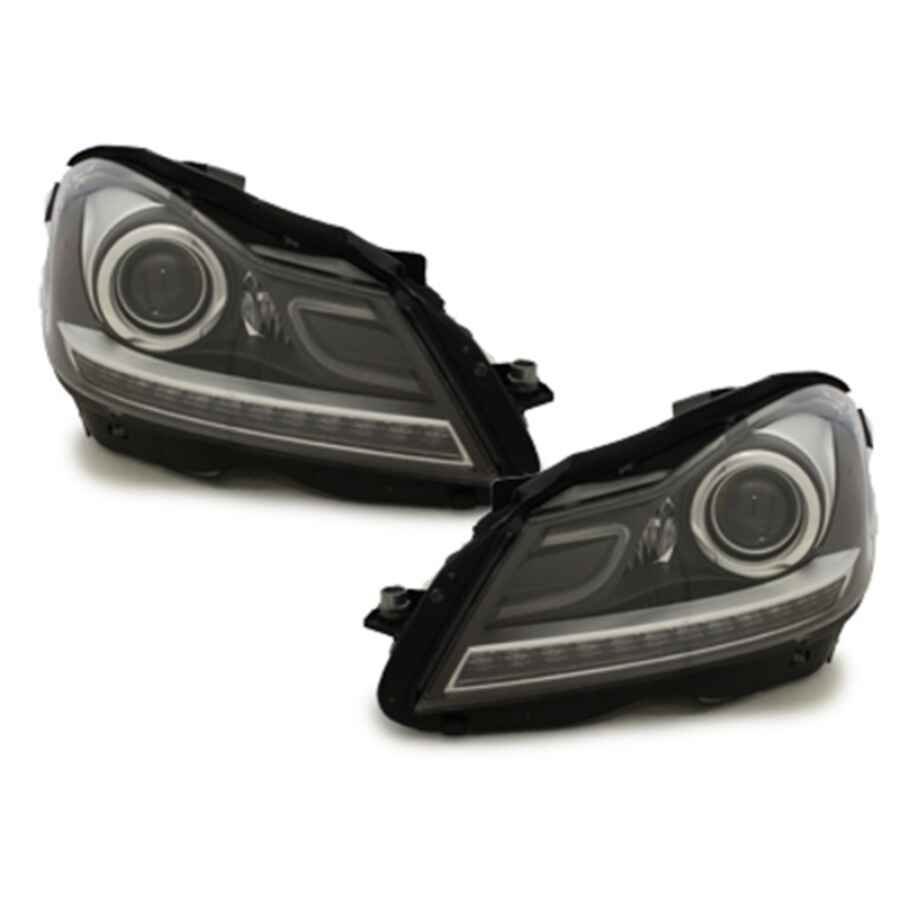 Faruri LED DRL compatibil cu Mercedes C Class W204 S204 C204 Facelift 2011 2014 Negru 3