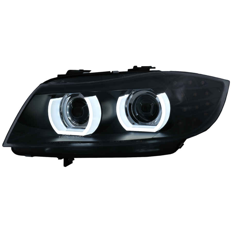 Faruri Xenon 3D Angel Eyes LED DRL compatibil cu BMW Seria 3 E90 E91 2008 2011 Negru 1