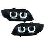 Faruri Xenon 3D Angel Eyes LED DRL compatibil cu BMW Seria 3 E90 E91 (2008-2011) Negru