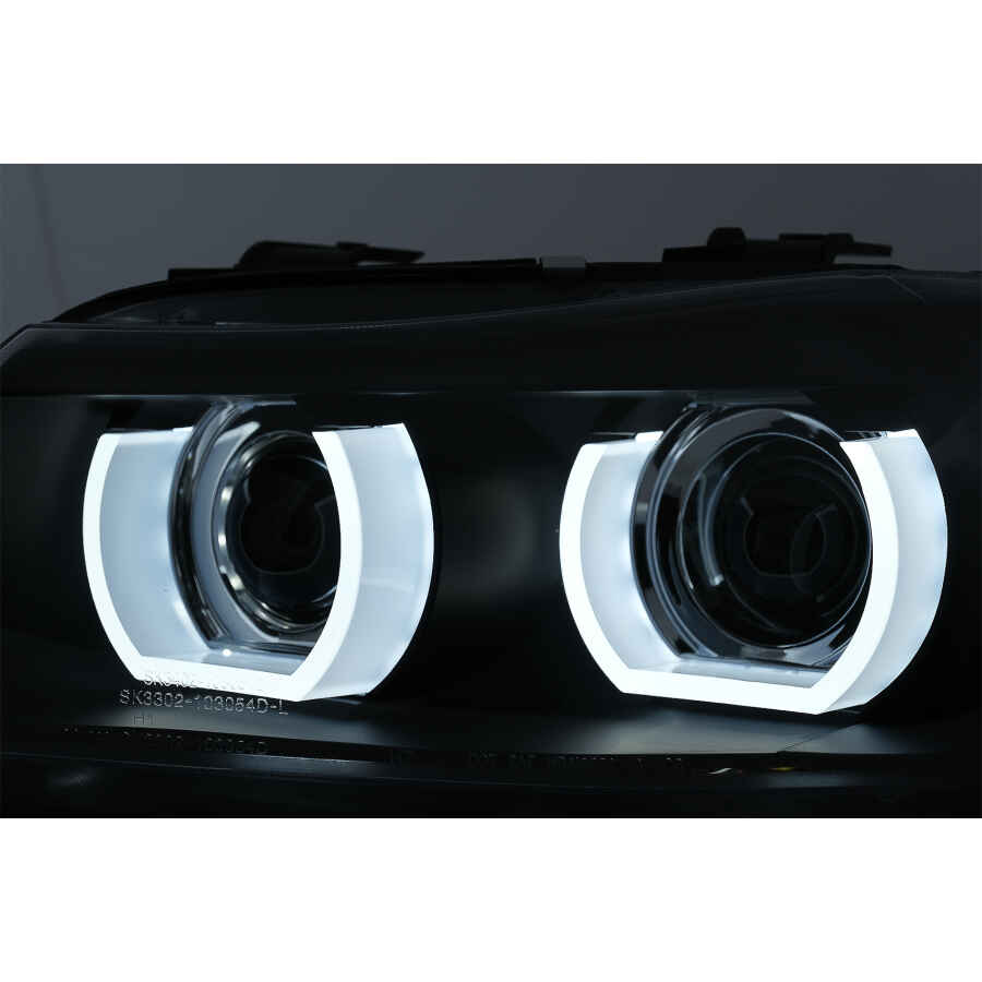 Faruri Xenon 3D Angel Eyes LED DRL compatibil cu BMW Seria 3 E90 E91 2008 2011 Negru 2
