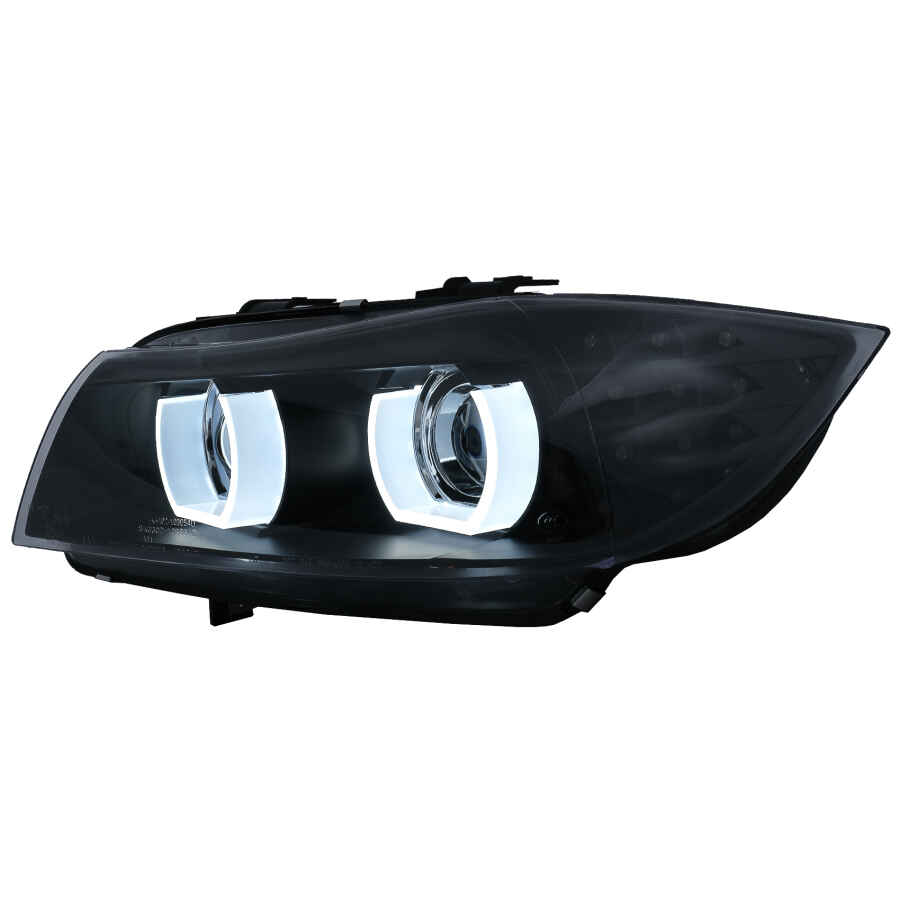 Faruri Xenon 3D Angel Eyes LED DRL compatibil cu BMW Seria 3 E90 E91 2008 2011 Negru 3
