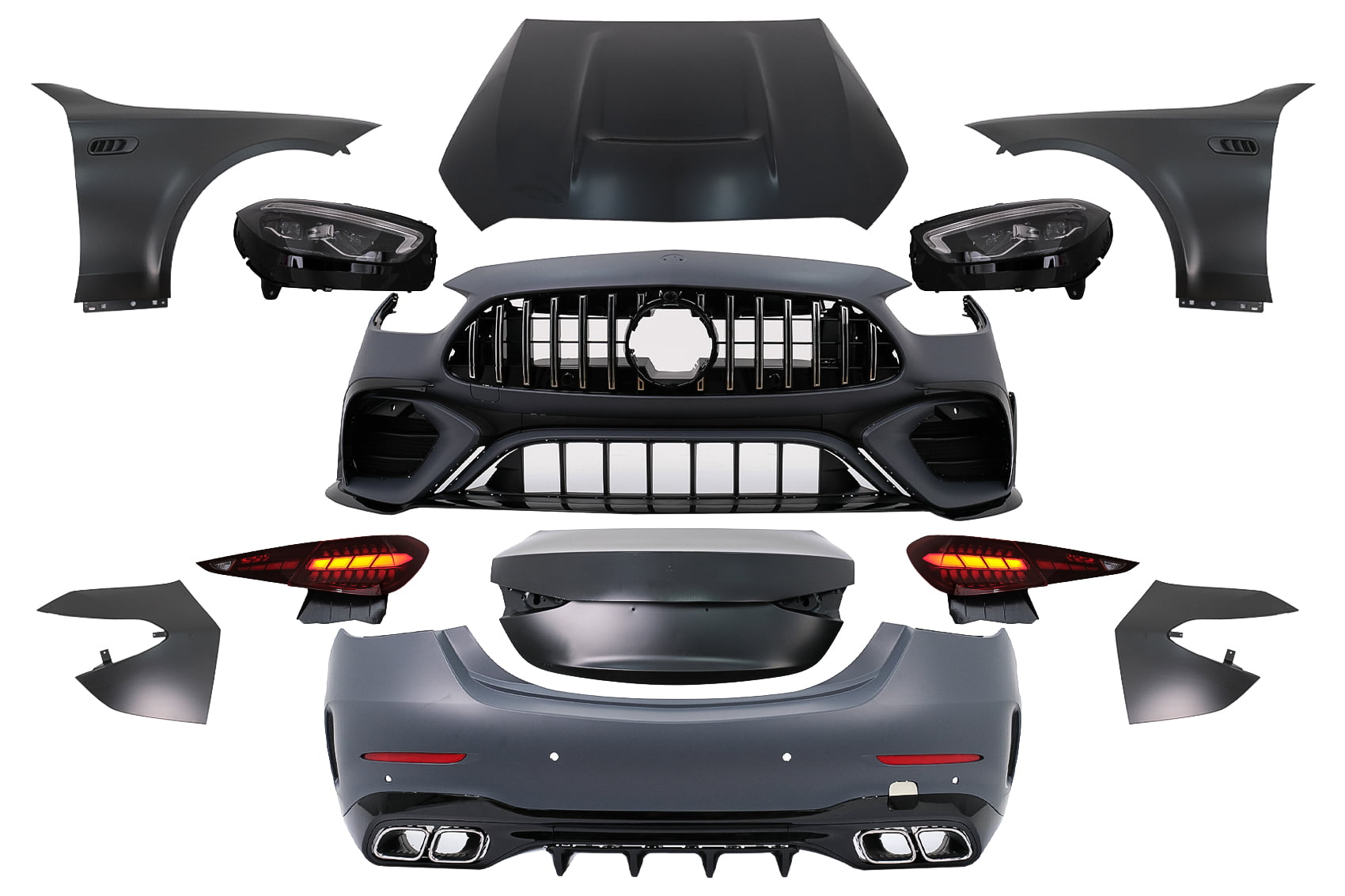 Pachet Exterior compatibil cu Mercedes C-Class W205 Sedan (2014-2018) Conversie la W206 C63 Design Pachet Exterior compatibil cu Mercedes C-Class W205 Sedan (2014-2018) Conversie la W206 C63 Design