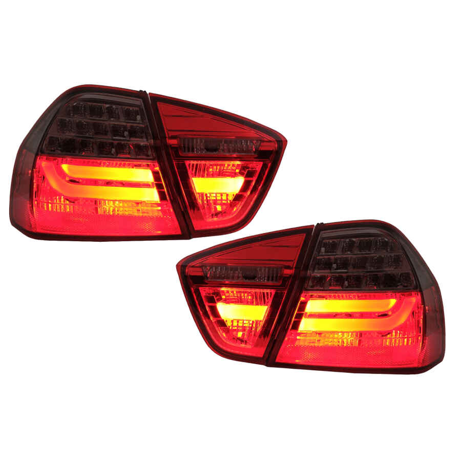 Stopuri LED Light Bar LCI Design compatibil cu BMW E90 Seria 3 Limuzina (2005-2008) Rosu Fumuriu