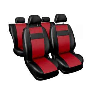 Huse scaune auto universale fata-spate piele ecologica negru cu rosu