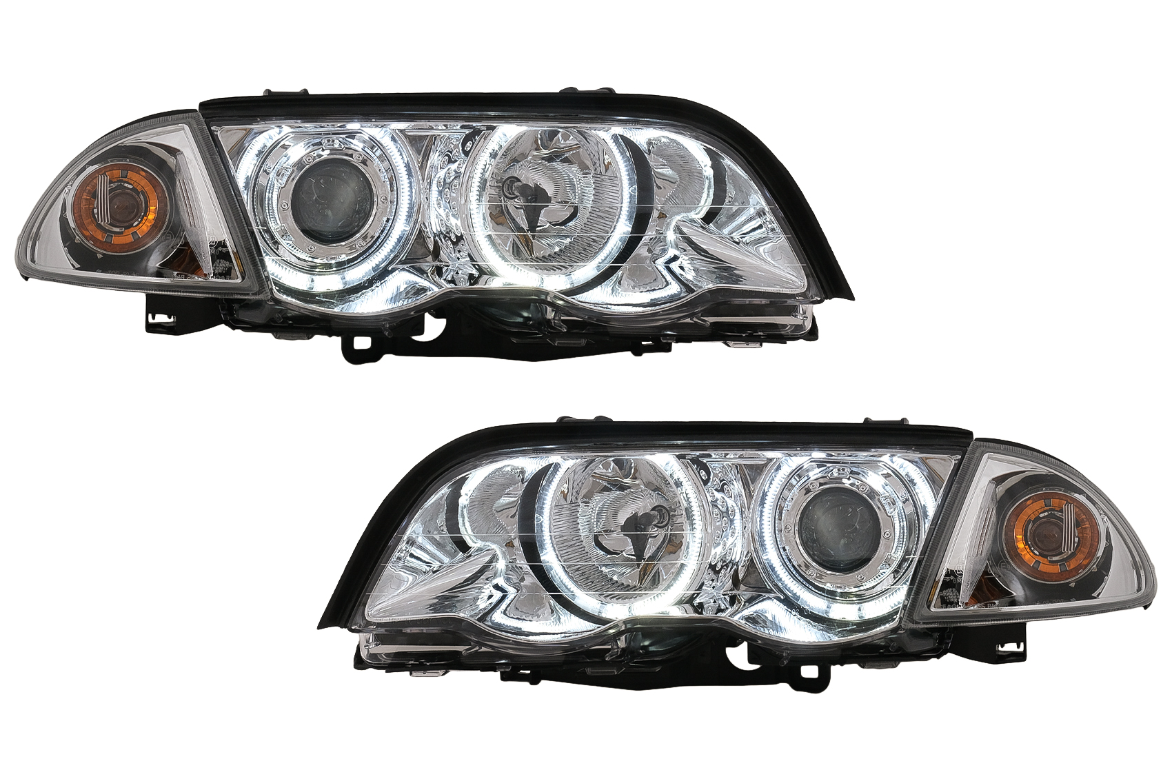 Faruri Angel Eyes compatibil cu BMW Seria 3 E46 Sedan Touring (05.1998-08.2001) Crom Faruri Angel Eyes compatibil cu BMW Seria 3 E46 Sedan Touring (05.1998-08.2001) Crom