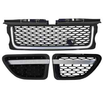 Ansamblu Grila Centrala si Grile Laterale compatibil cu Land Range Rover Sport L320 (2005-2008) Autobiography Look Piano Black Edition