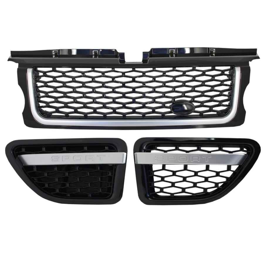 Ansamblu Grila Centrala si Grile Laterale compatibil cu Land Range Rover Sport L320 (2005-2008) Autobiography Look Piano Black Edition
